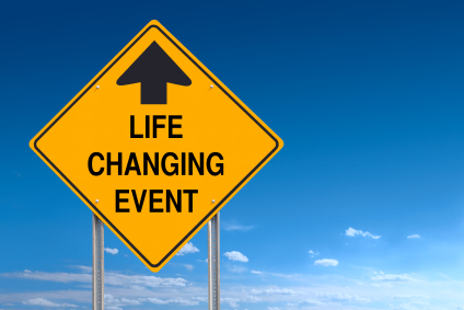 Conceptual road sign indicating an upcoming life changing event ahead - with clipping path