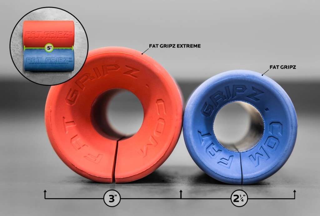 Fat Gripz Extreme (red) compared to the smaller Fat Gripz (blue).