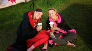 CTG Pro Team member Brenna Calvert and TM Ambassador Kristy McBride staying warm.