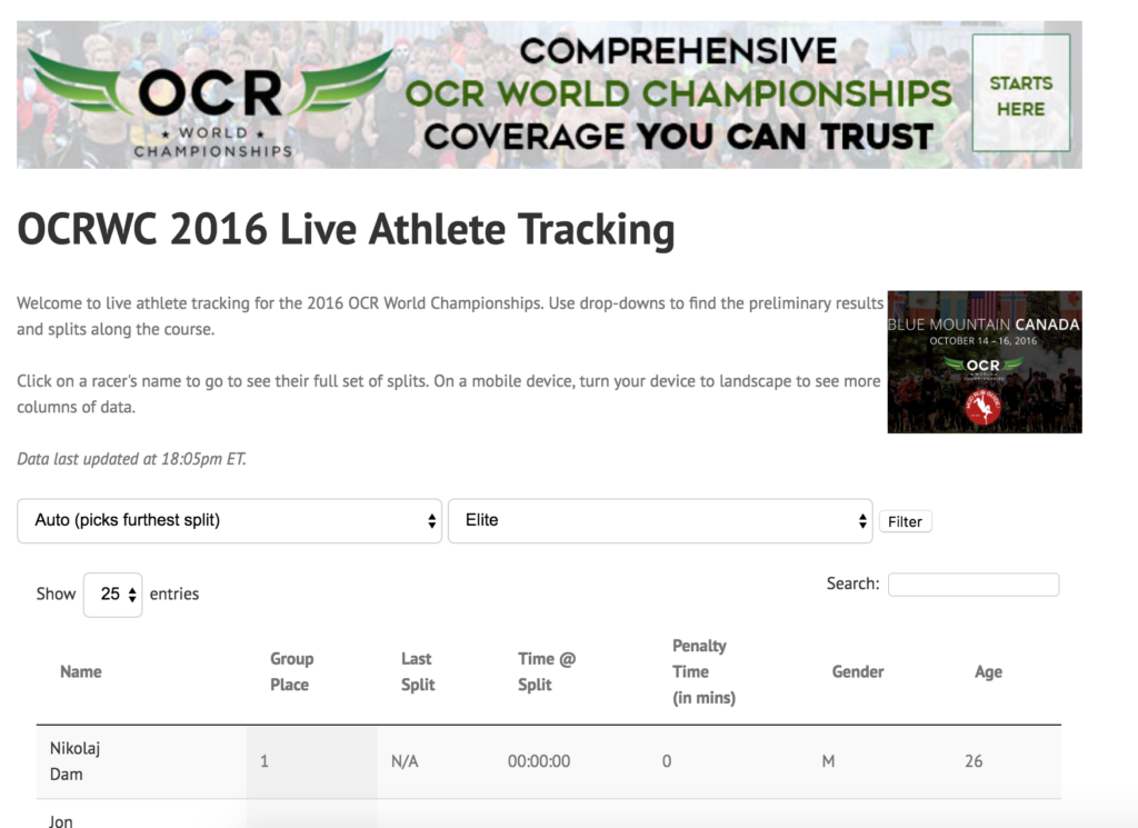 Live Athlete Tracking OCRWC