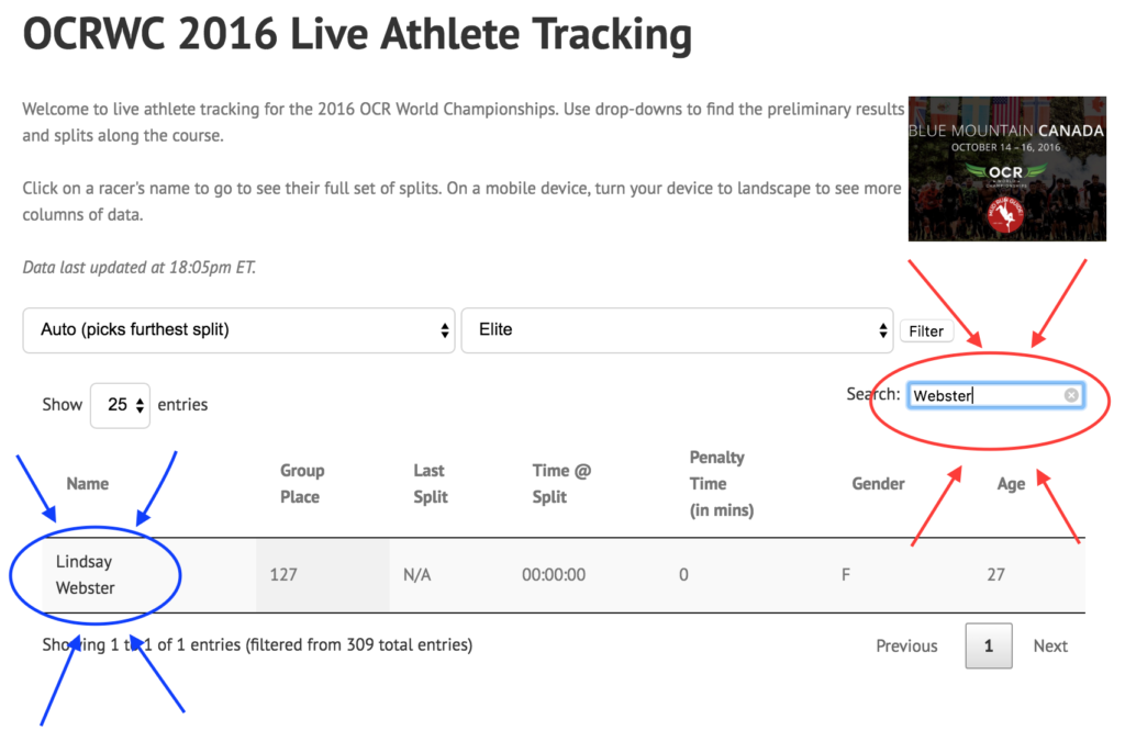 Live Athlete Tracking OCRWC
