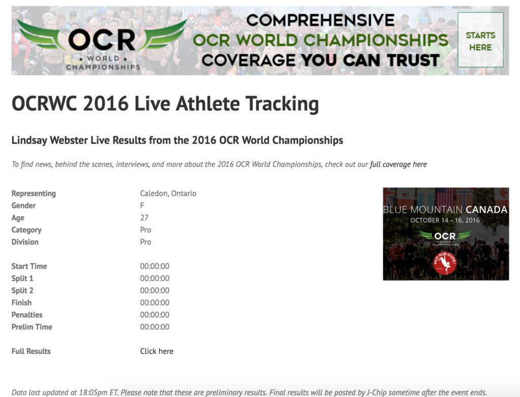 Live Athlete Tracking OCRWC