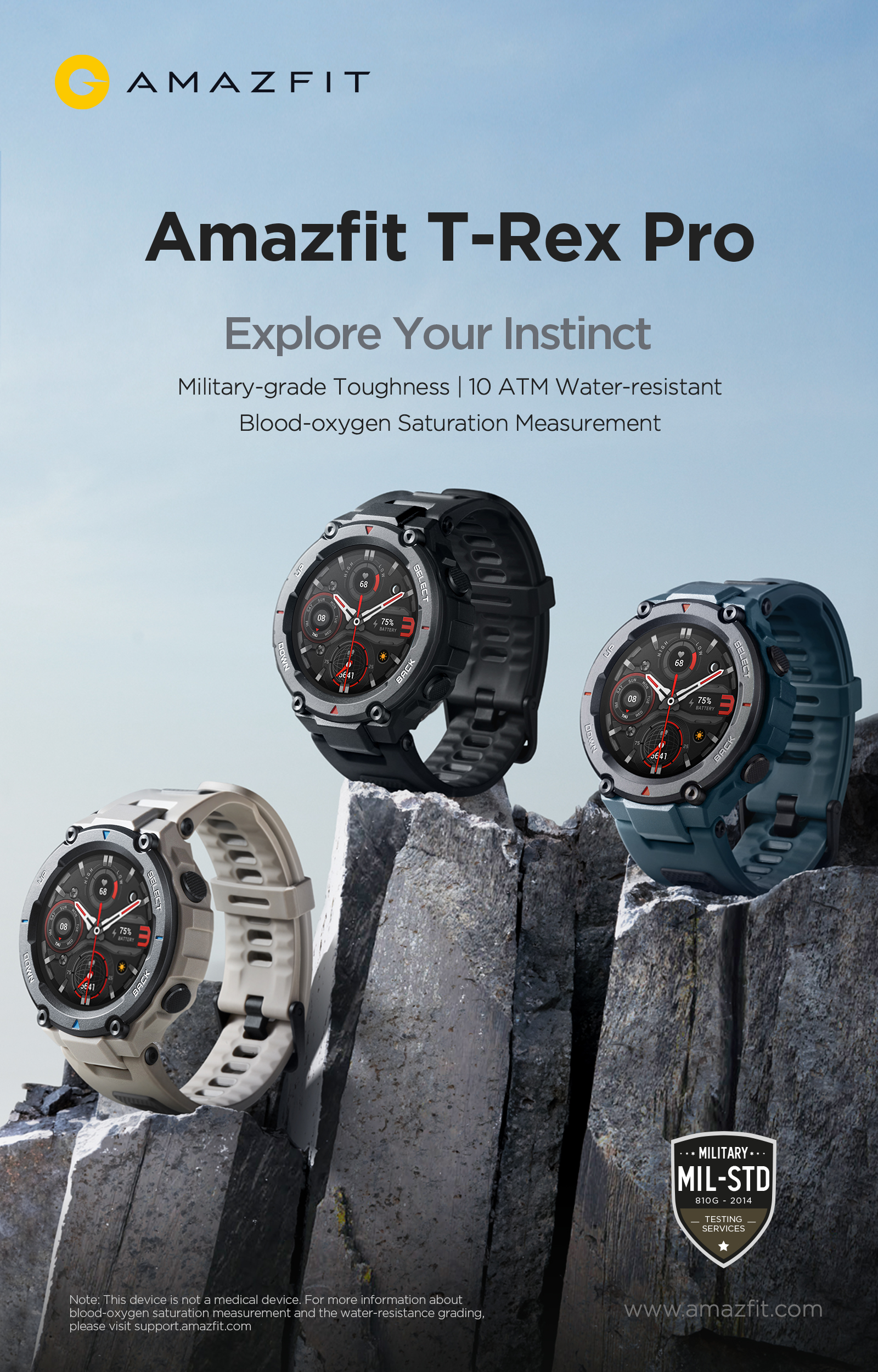 Adventurous Sport-Ready Smartwatches : Amazfit T-Rex Pro